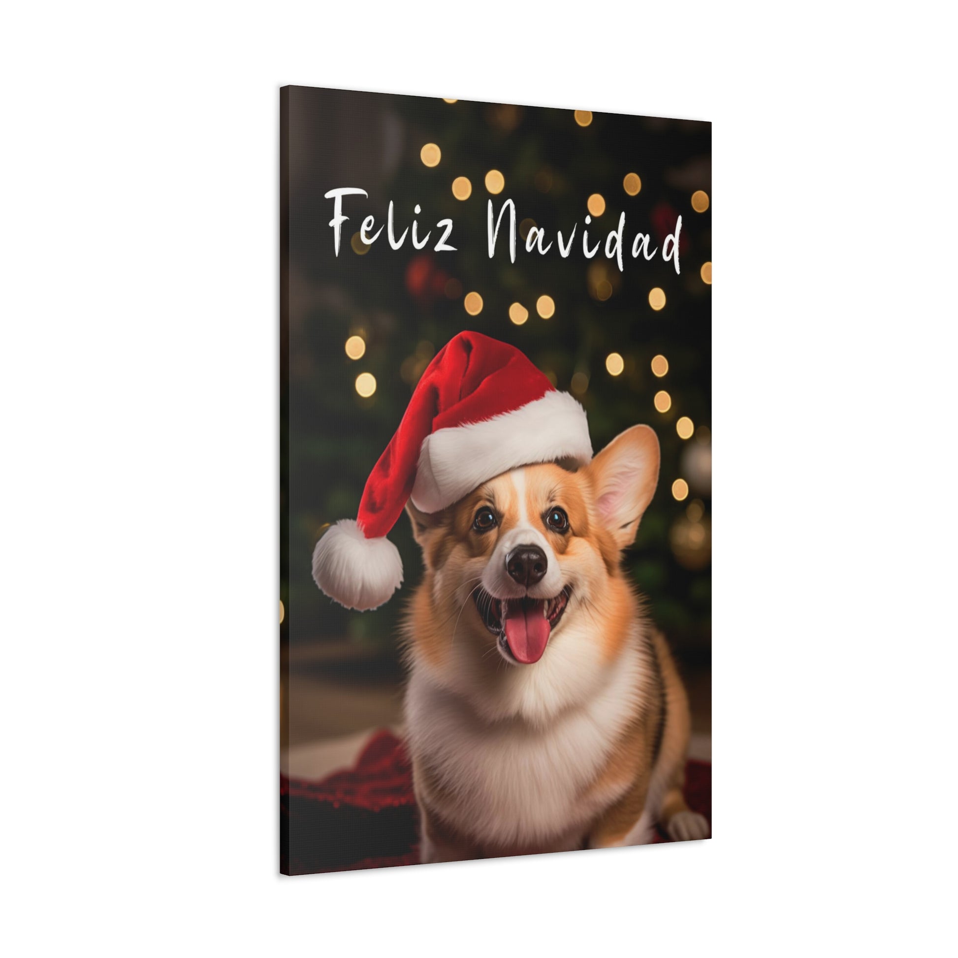 Feliz Navidad Pembroke Welsh Corgi wearing Santa hat canvas print