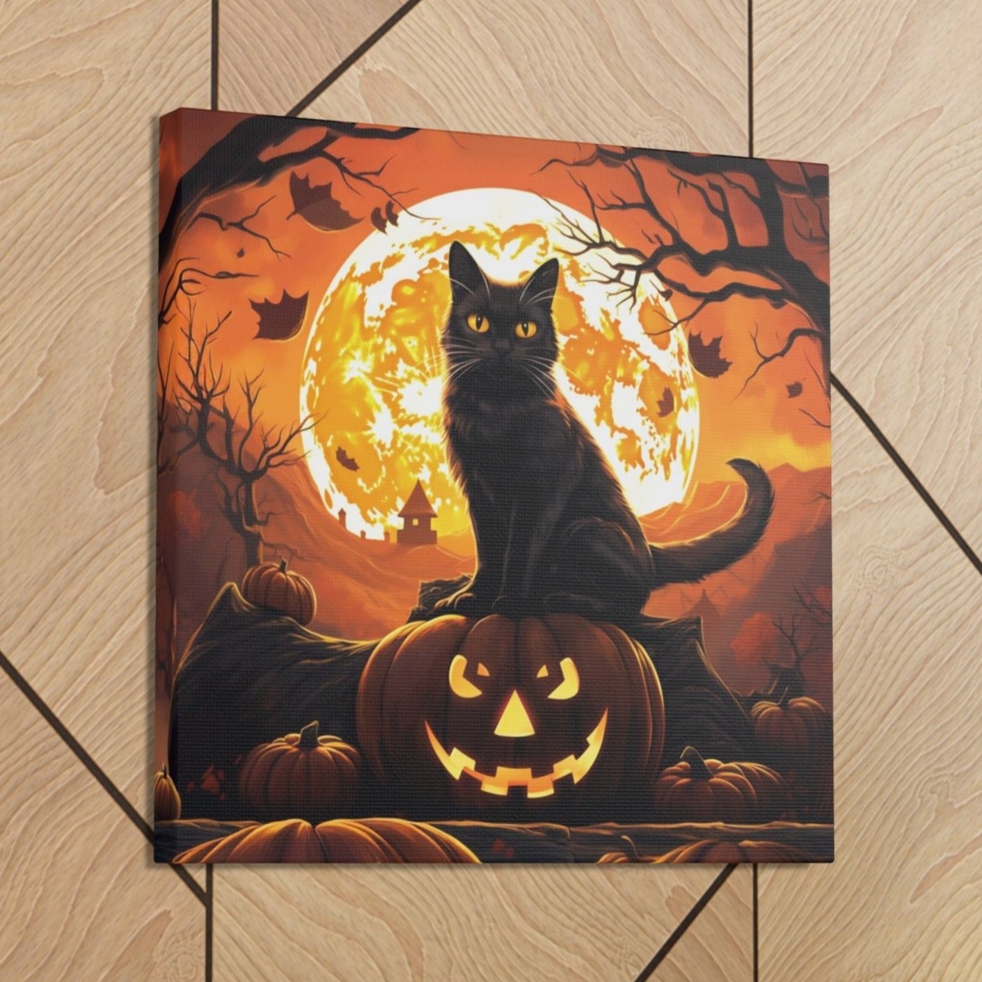 Halloween canvas prints jack-o-lantern patch black cats
