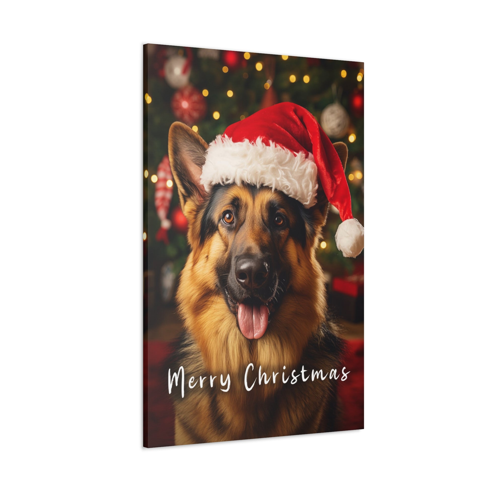 Merry Christmas German Shepherds wearing Santa hat canvas print