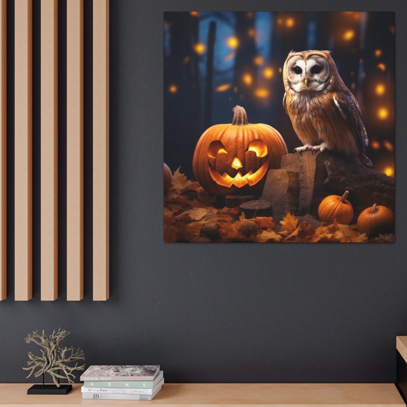 Halloween owl jack-o-lantern canvas prints