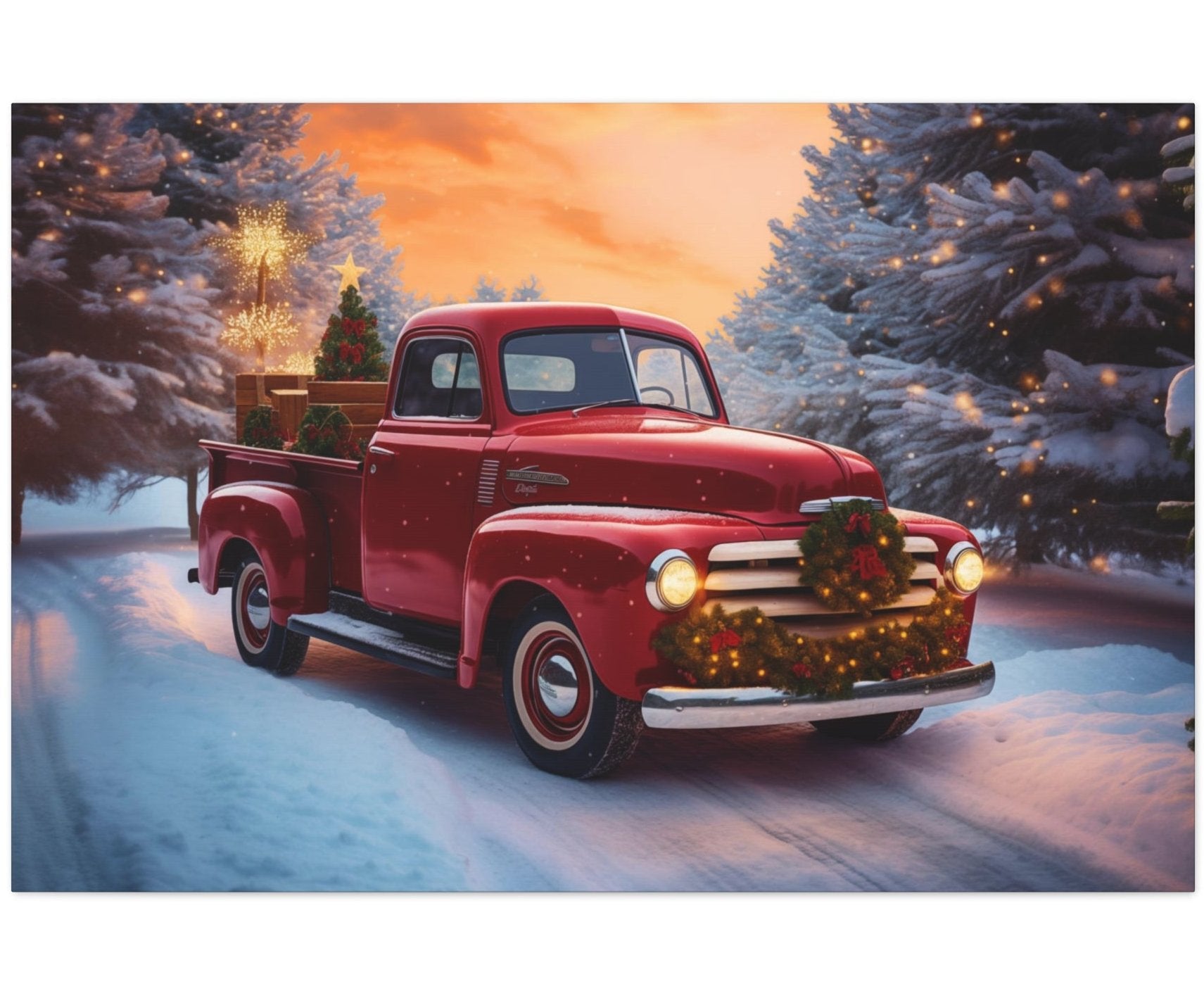 red christmas truck wall art decor,
