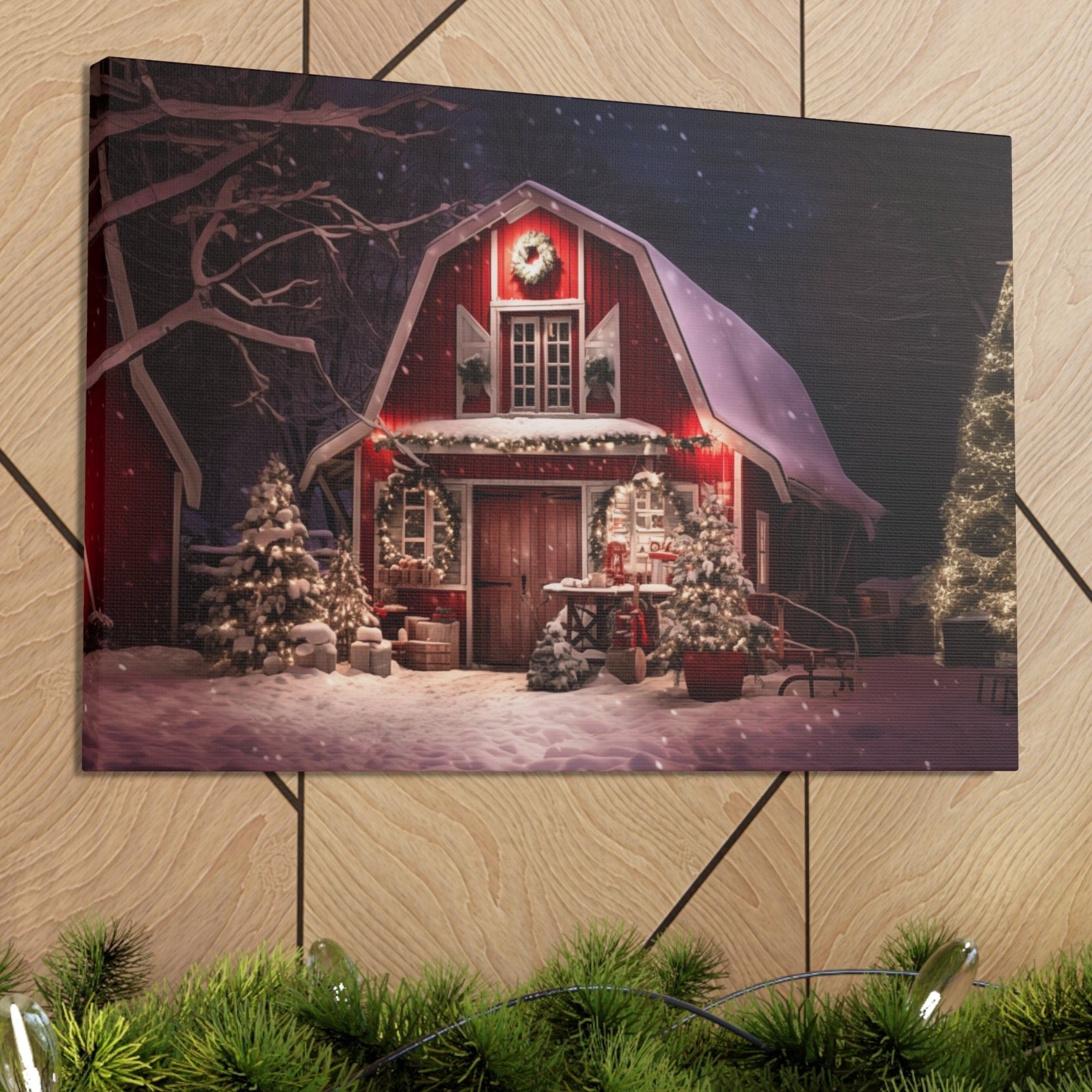 christmas red barn wall art