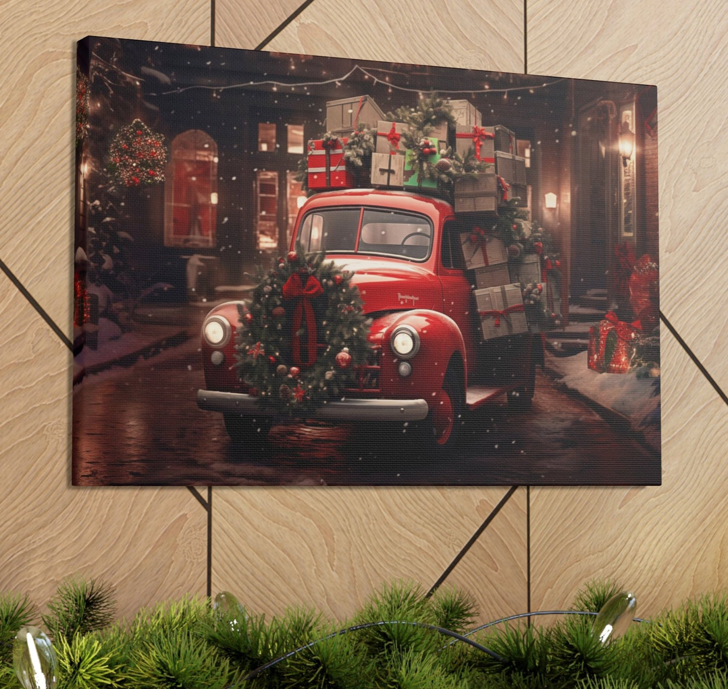 Christmas truck red wall art decor