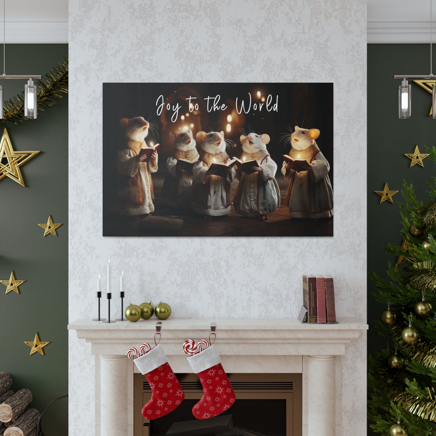 Christmas mouse choir decorations Christmas mouse choir stretched canvas print