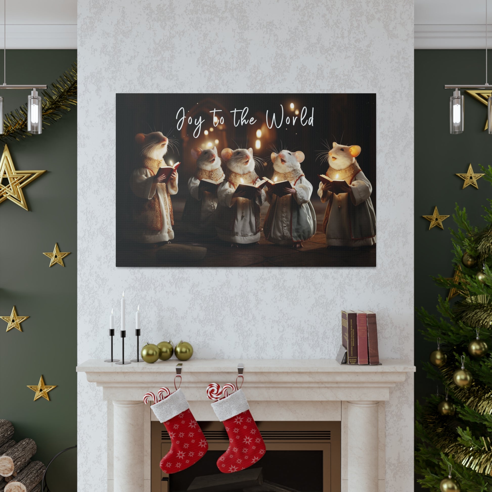 Christmas mouse choir decorations Christmas mouse choir stretched canvas print