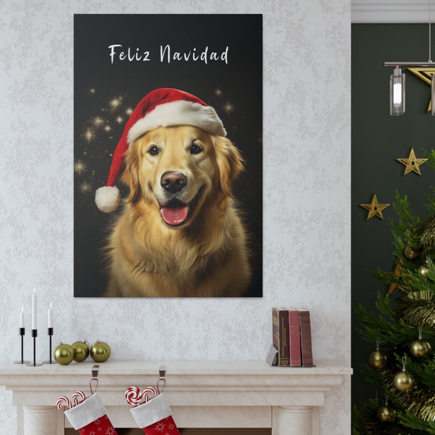 Christmas Golden Retrievers Feliz Navidad wall decor