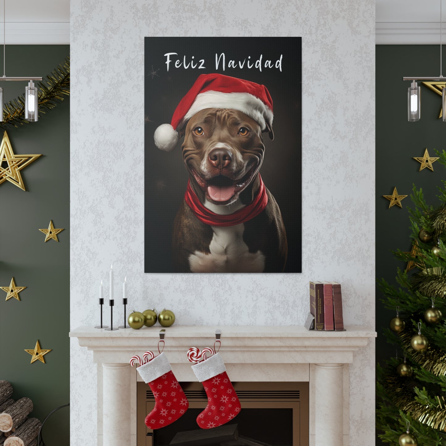 Christmas Pit Bull Feliz Navidad wall decor