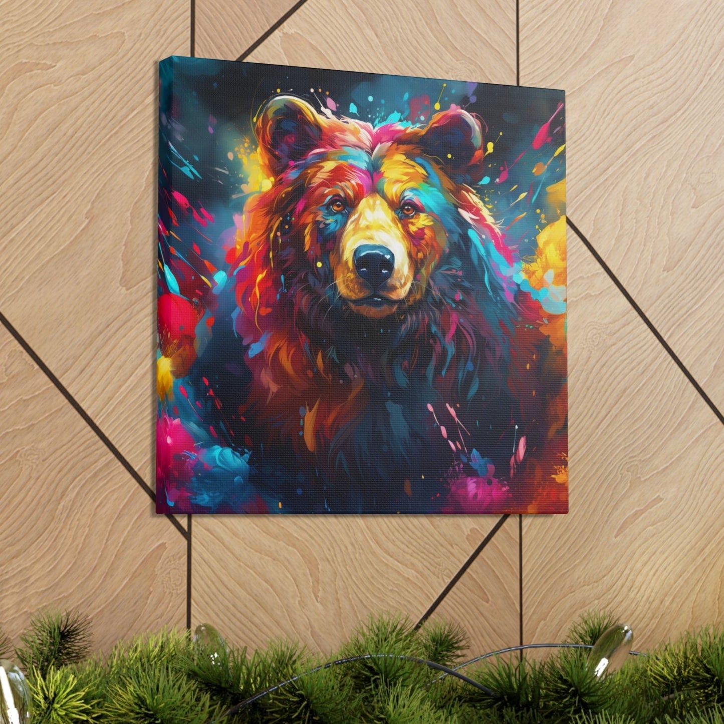 modern art black bear stretched canvas prin