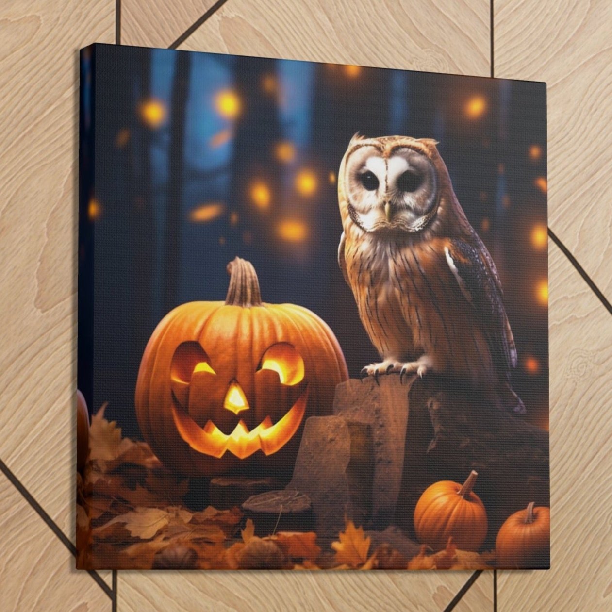 owl Halloween fall poster art jack o lantern