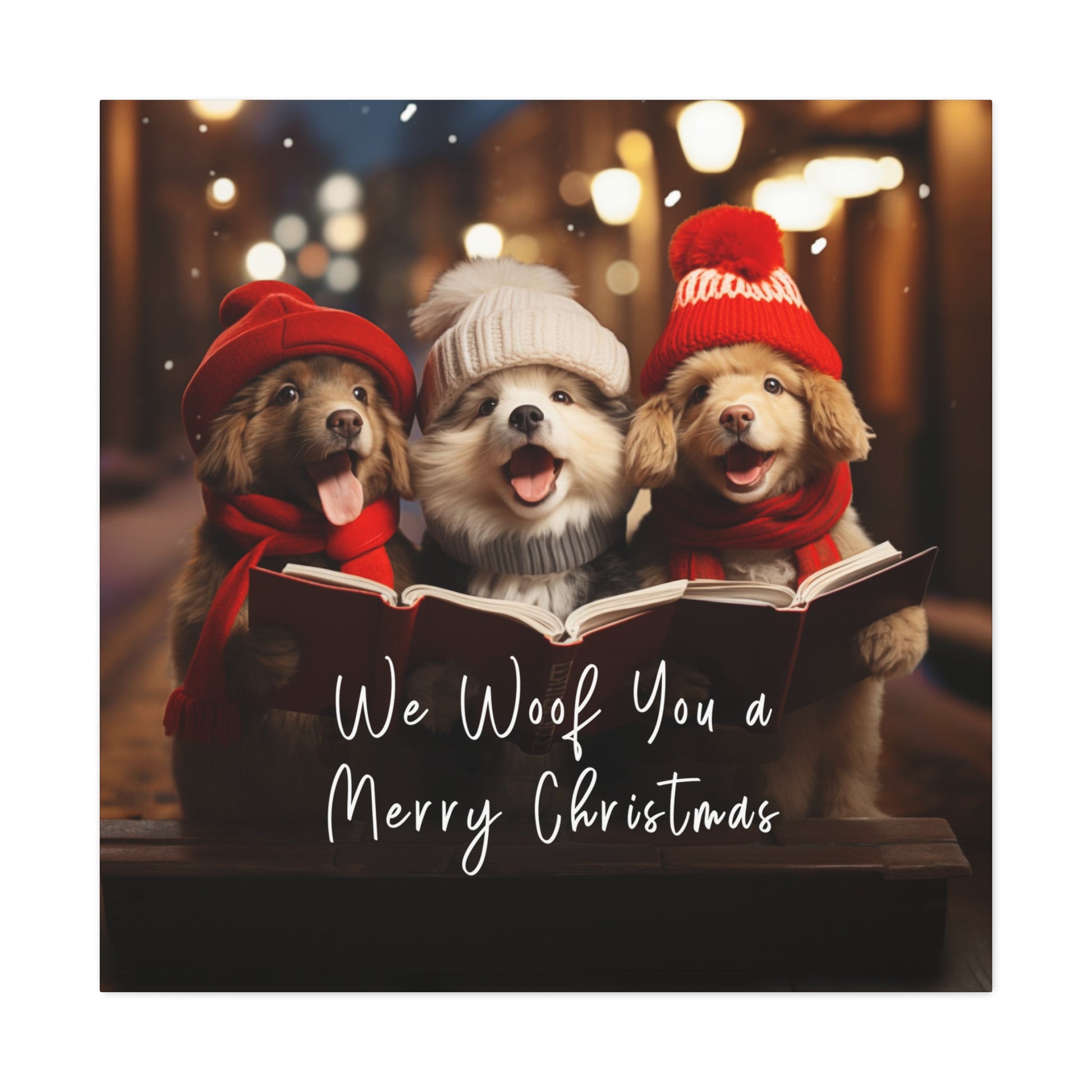 dog Christmas carolers canvas print