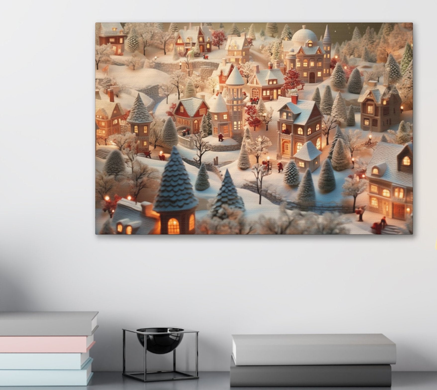 snowy christmas village wall decor