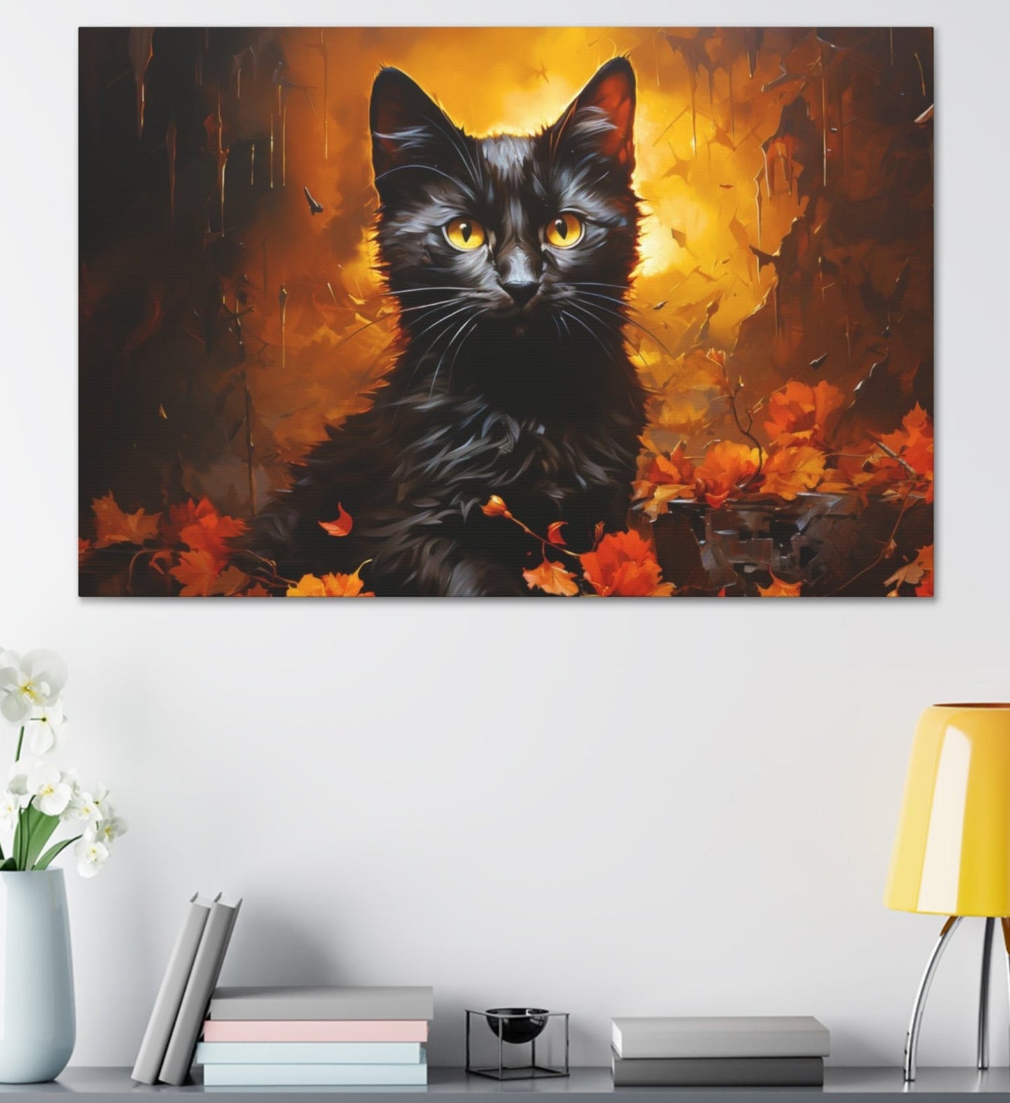 Impressionist Halloween canvas prints fall leaves black cats