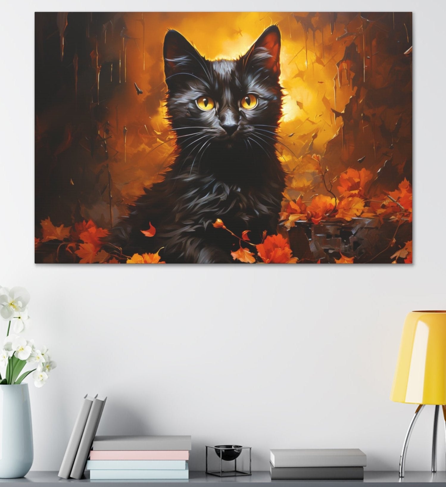Impressionist Halloween canvas prints fall leaves black cats