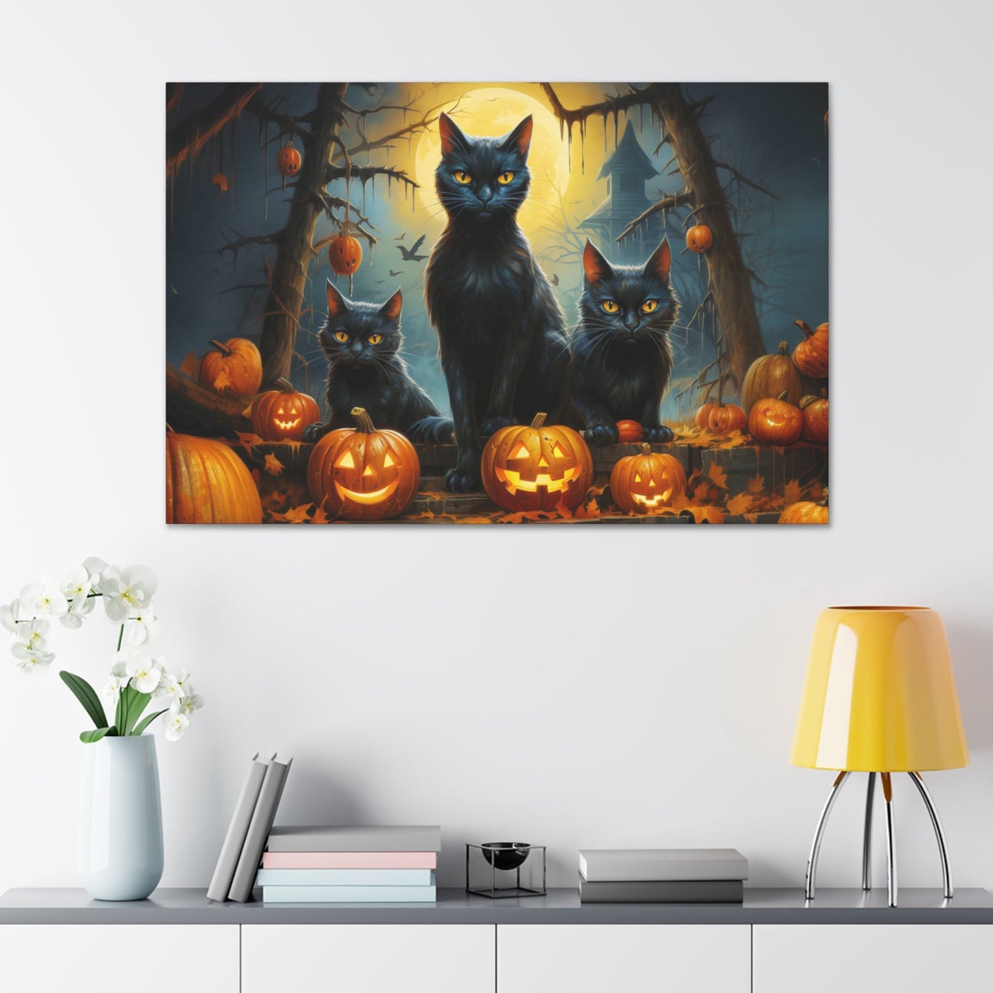 Halloween canvas prints adorable black cats