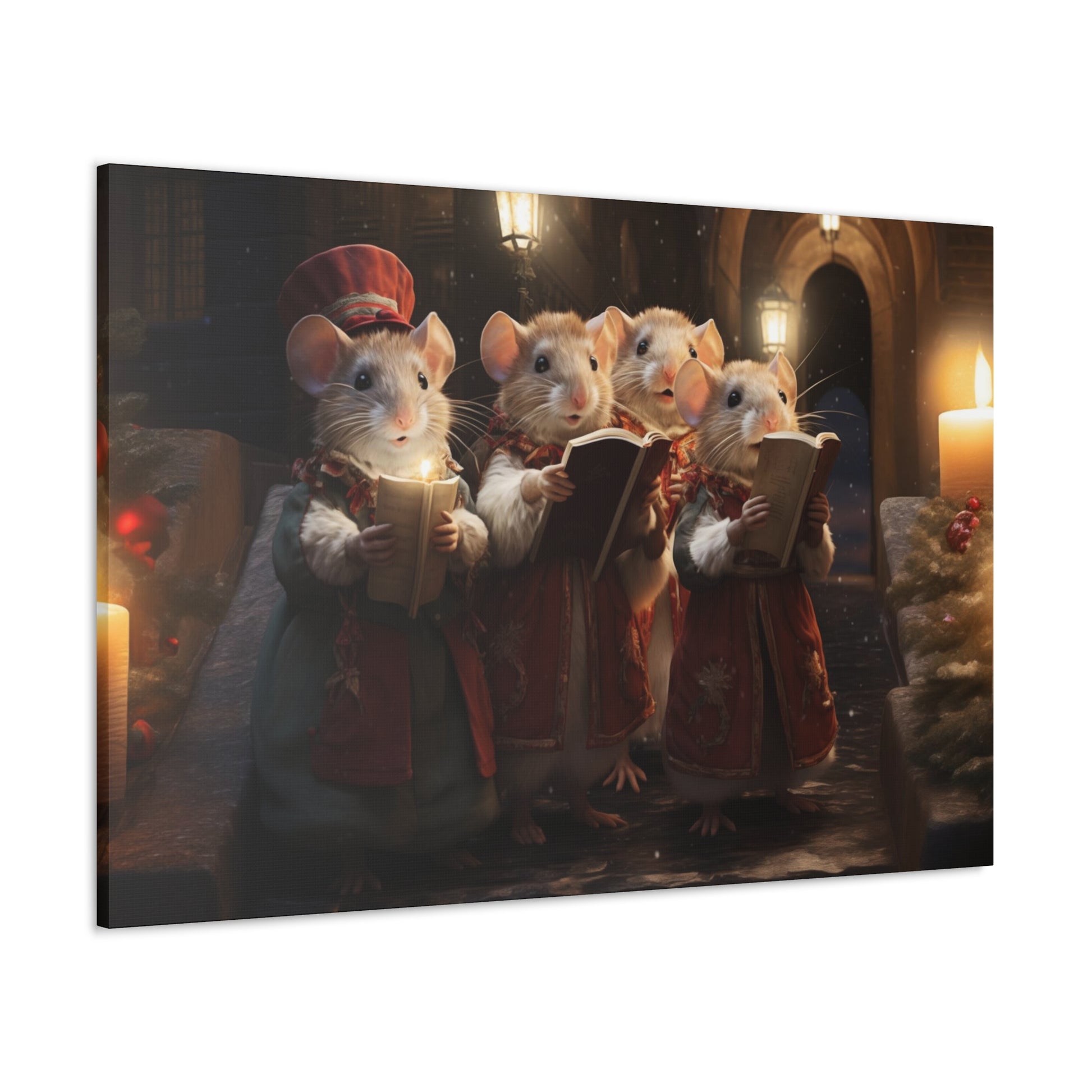 mice Christmas choir joy to the world, Christmas mouse carolers canvas print