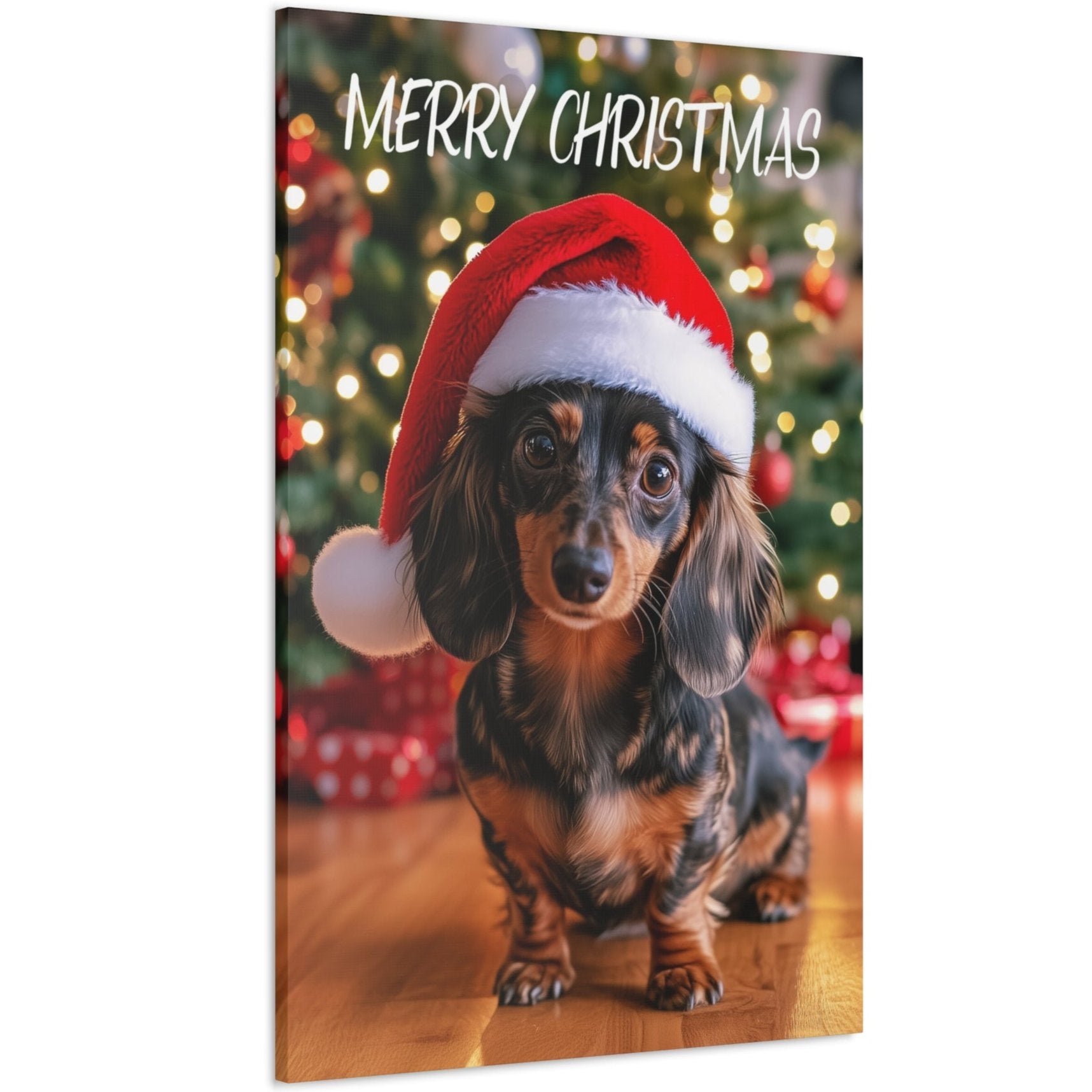 Christmas Dachshund wearing Santa’s hat wall decor