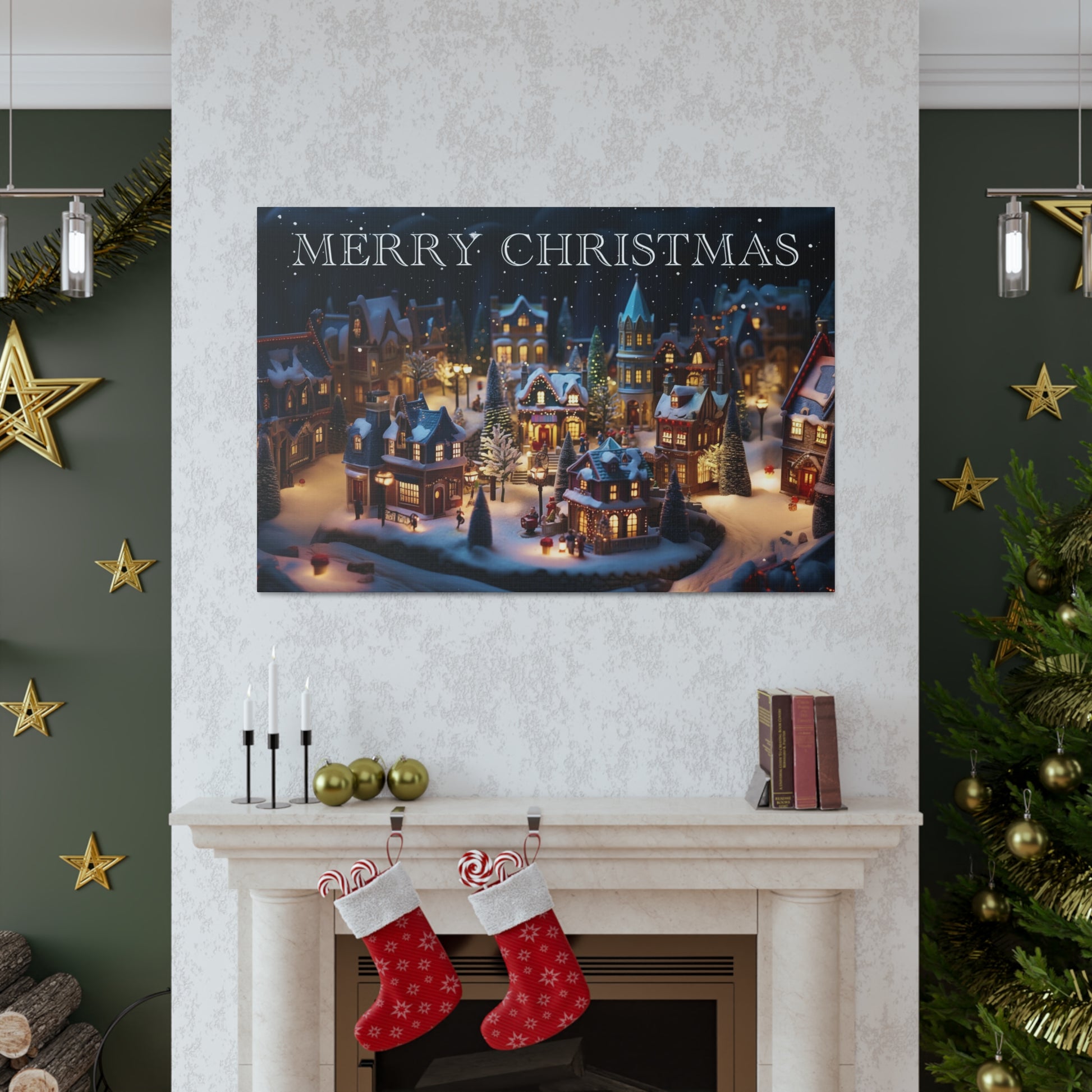 cute christmas village art prints