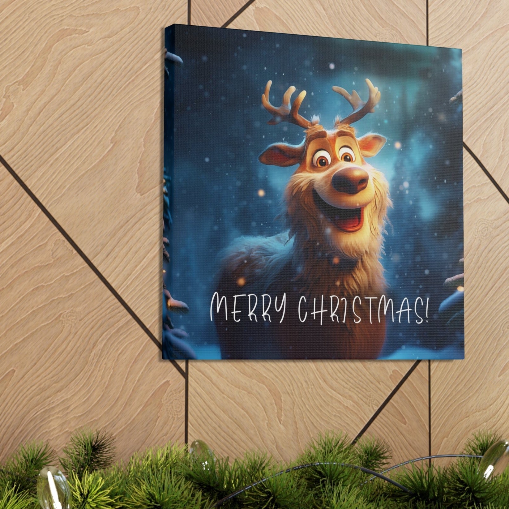 canvas print Merry Christmas reindeer, Christmas reindeer wall decor