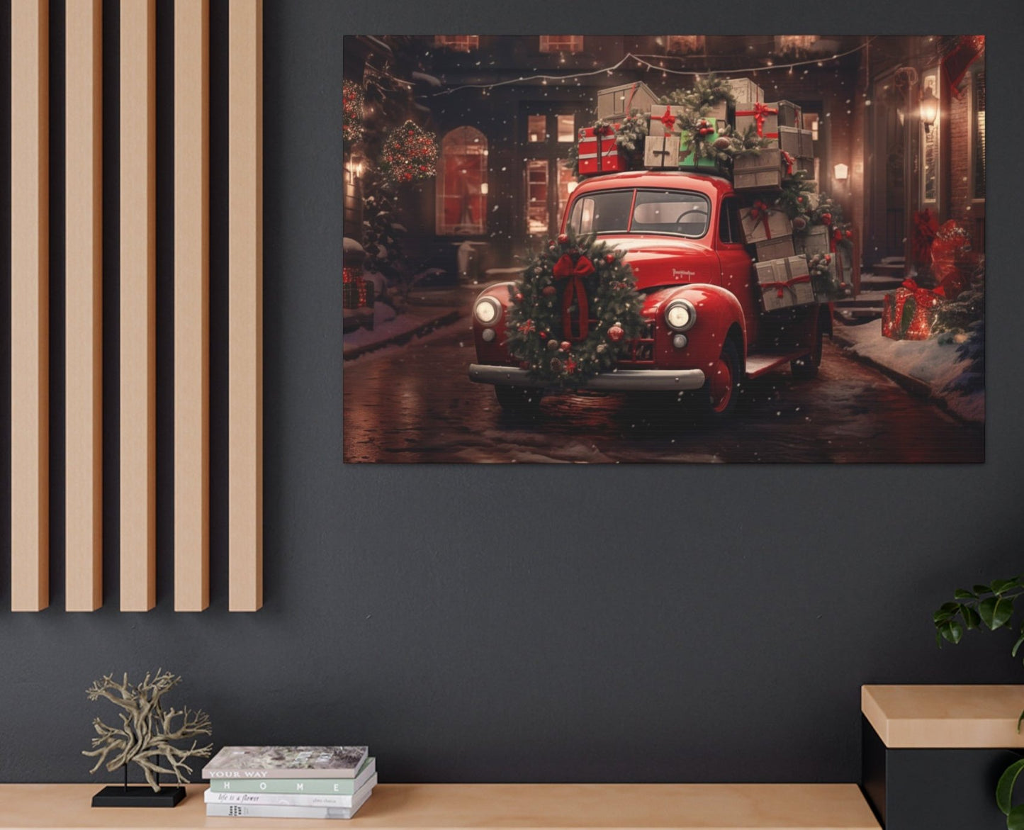 truck christmas red canvas prints