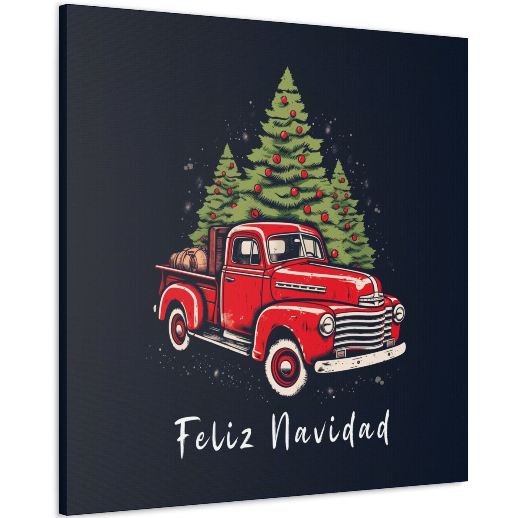 red christmas pickup truck Feliz Navidad wall decor art