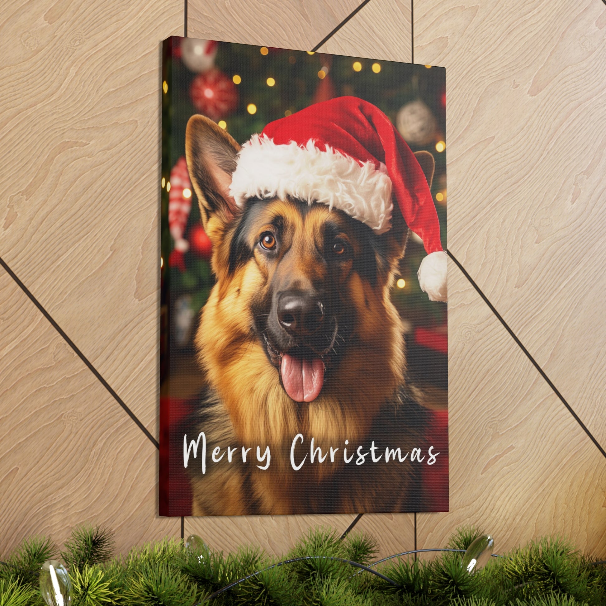 Christmas Merry Christmas German Shepherd wearing Santa’s hat wall decor
