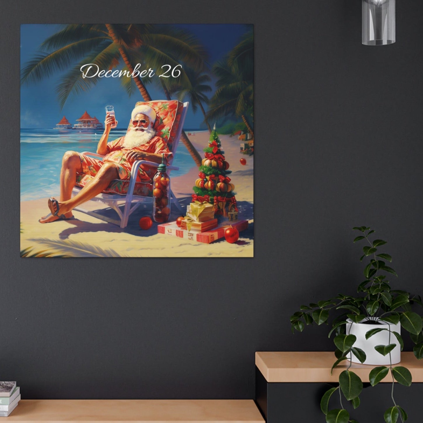 santa relaxing on the beach canvas print