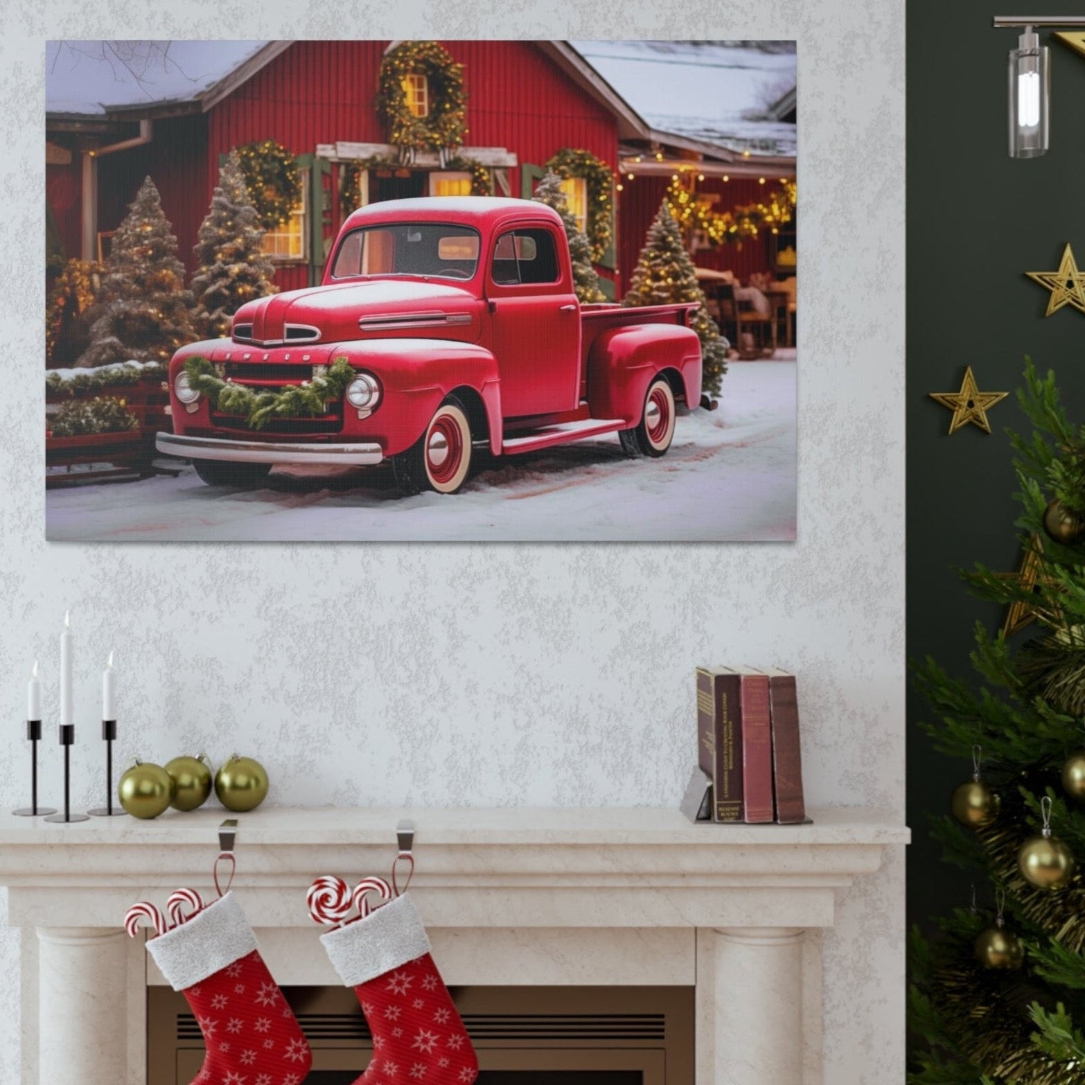 truck christmas red wall decor art
