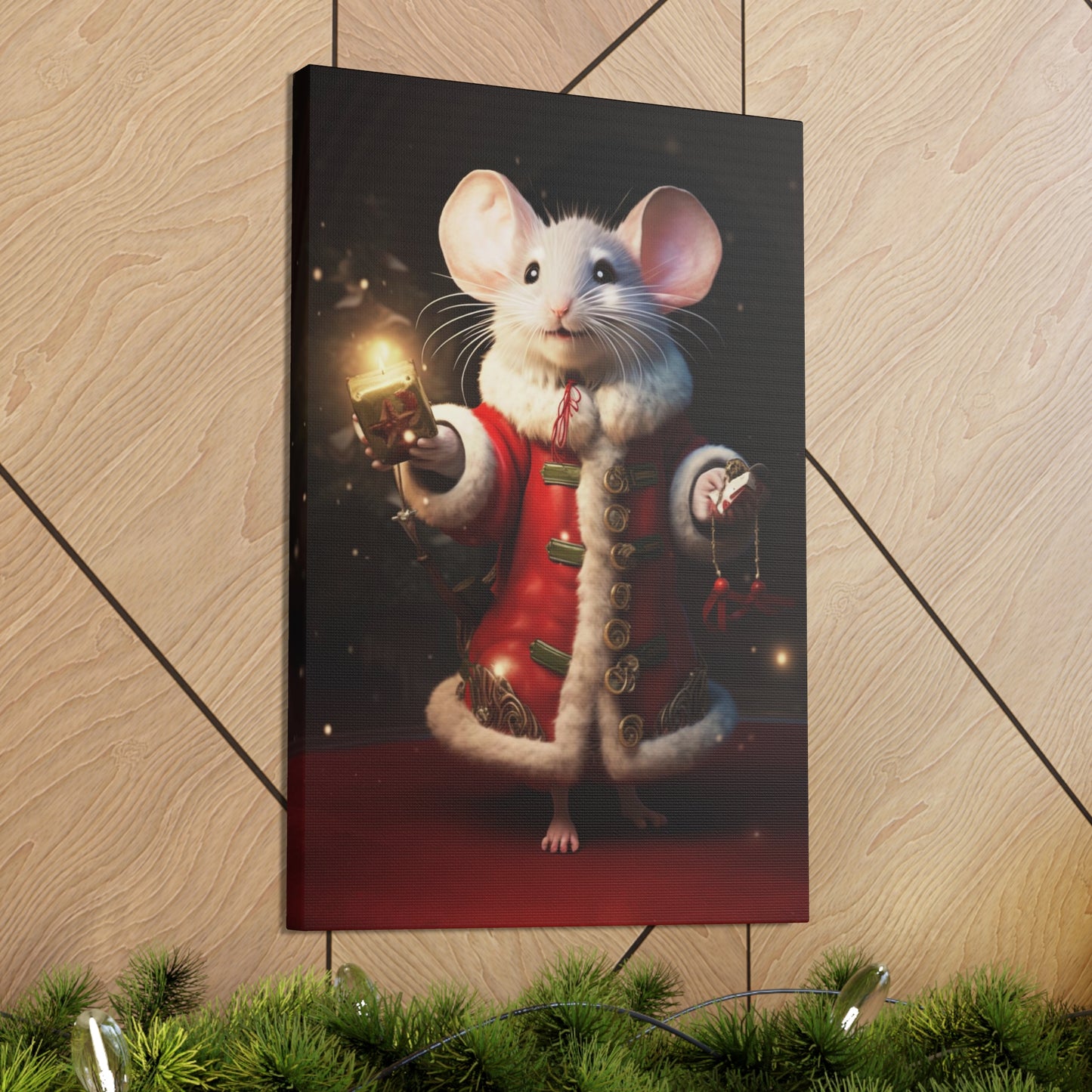 Christmas mouse stretched canvas print