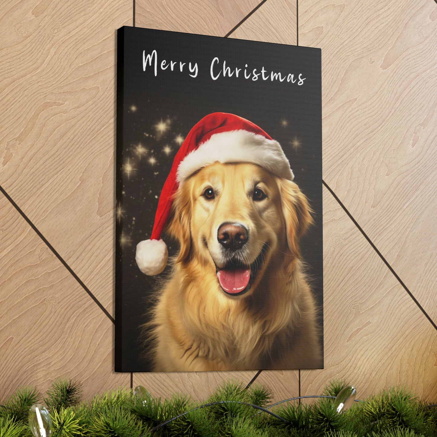 Christmas Golden Retrievers with Santa hat decor ideas
