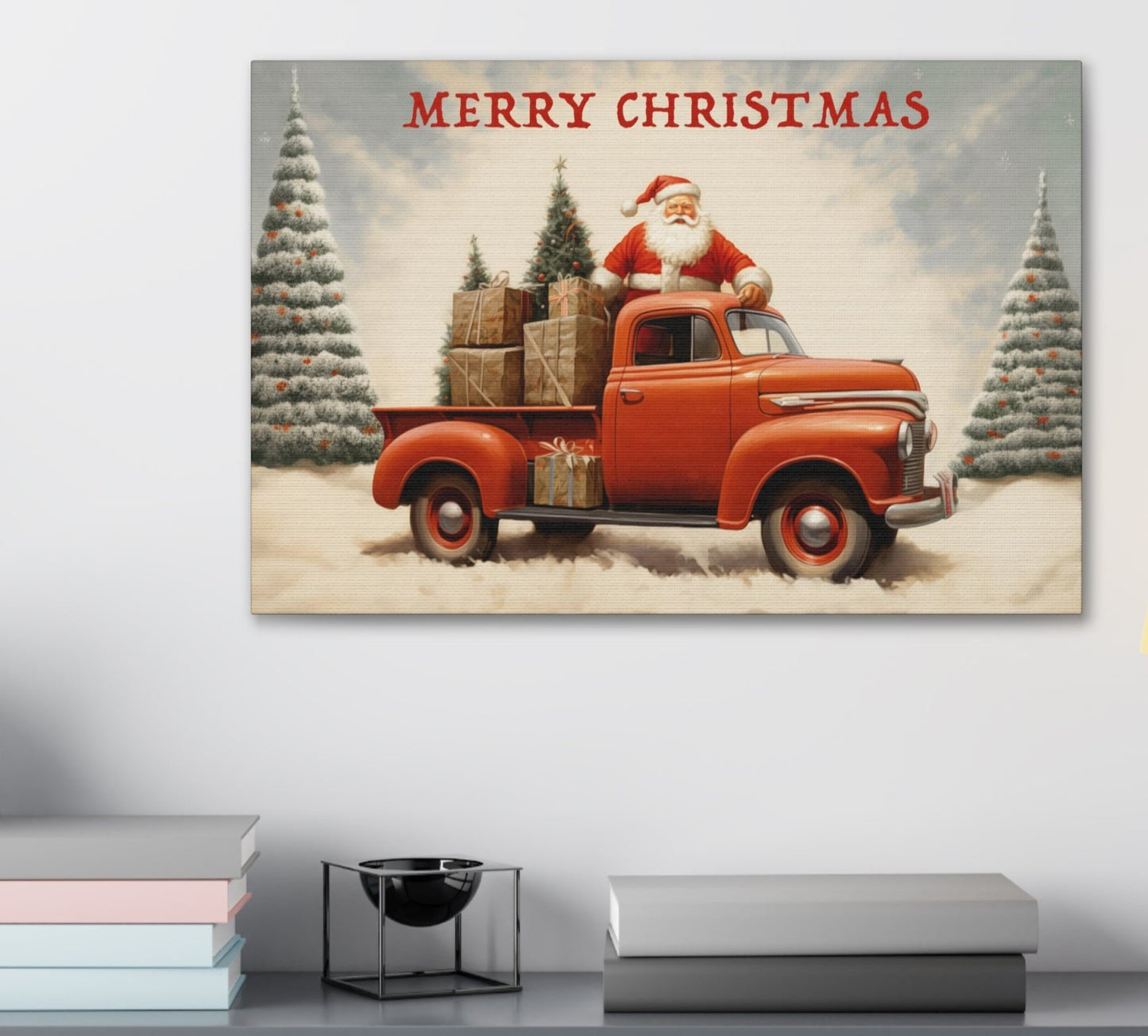 red christmas truck santa wall art decor
