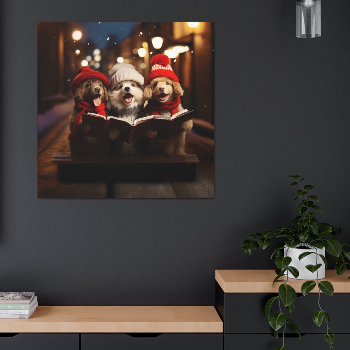 dogs Christmas carolers canvas prints