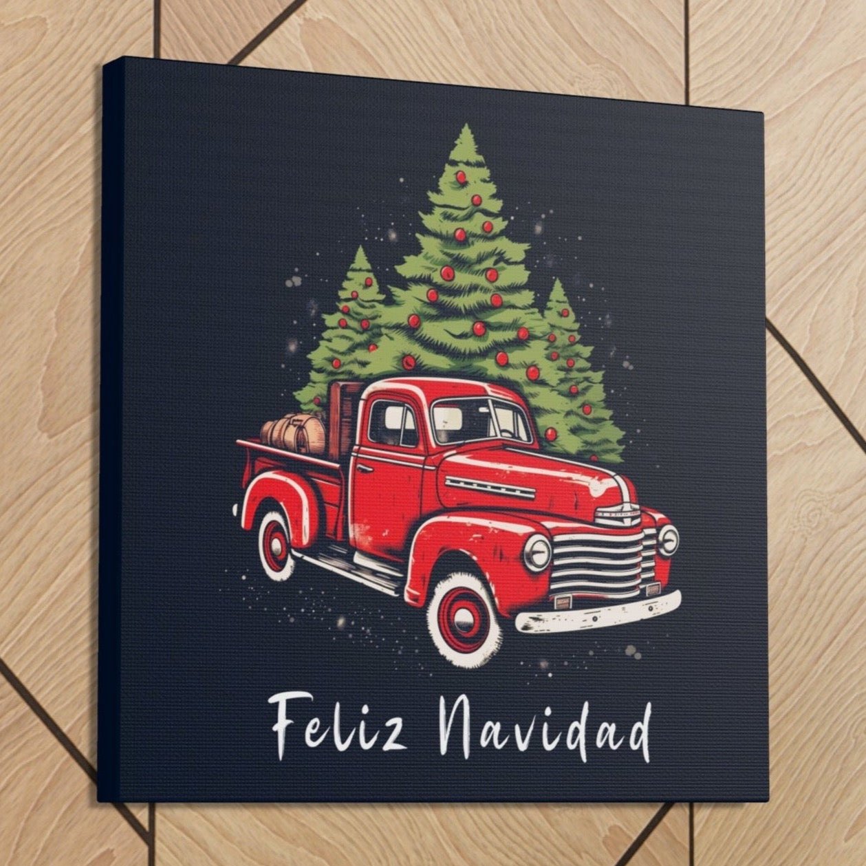 Christmas truck red Feliz Navidad wall art decor