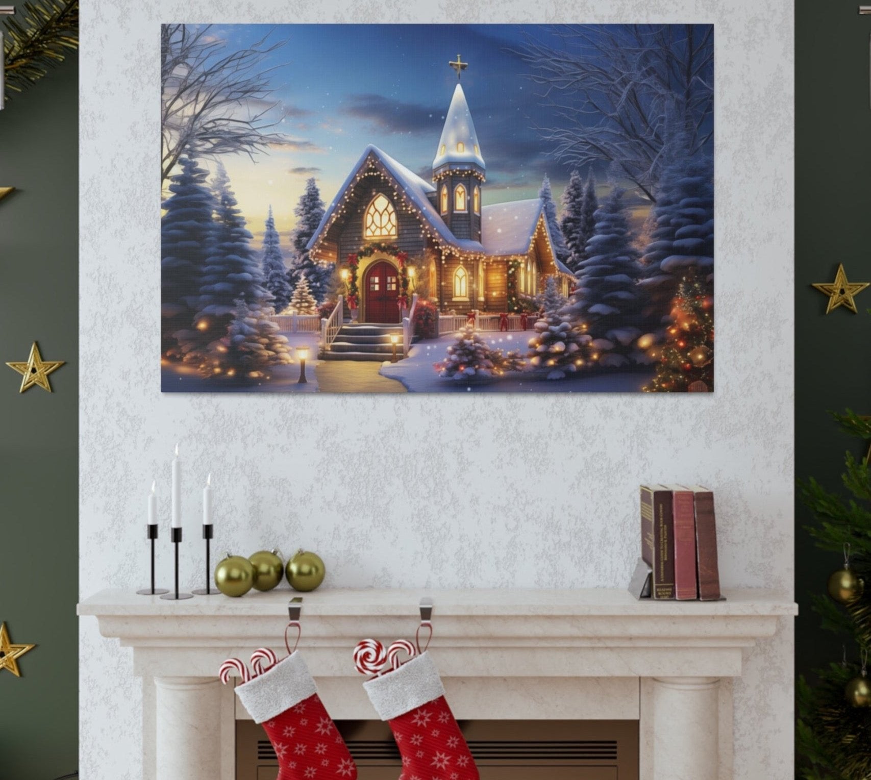 rural church Christmas wall decor