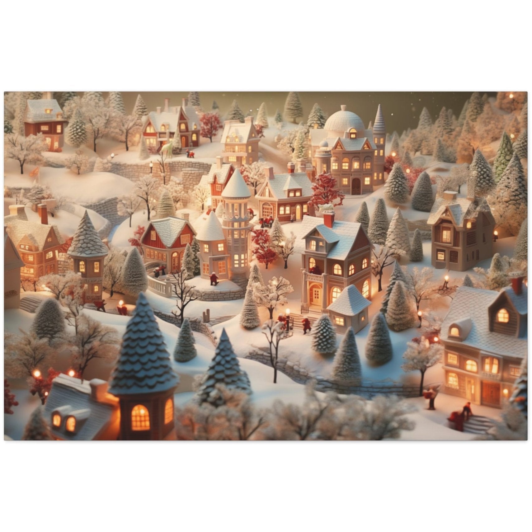 snowy christmas village art print