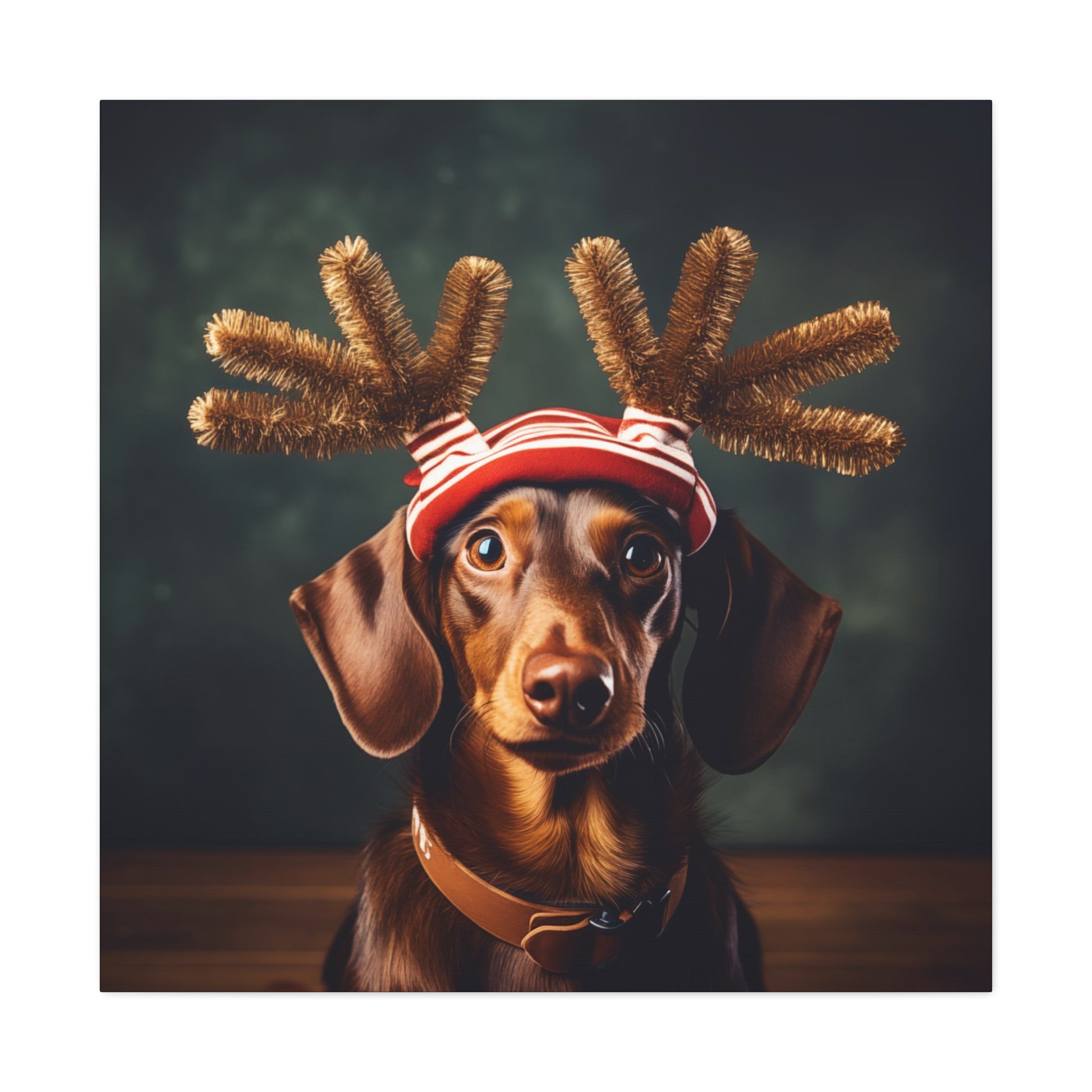 Christmas Dachshund wearing reindeer antlers wall decor,