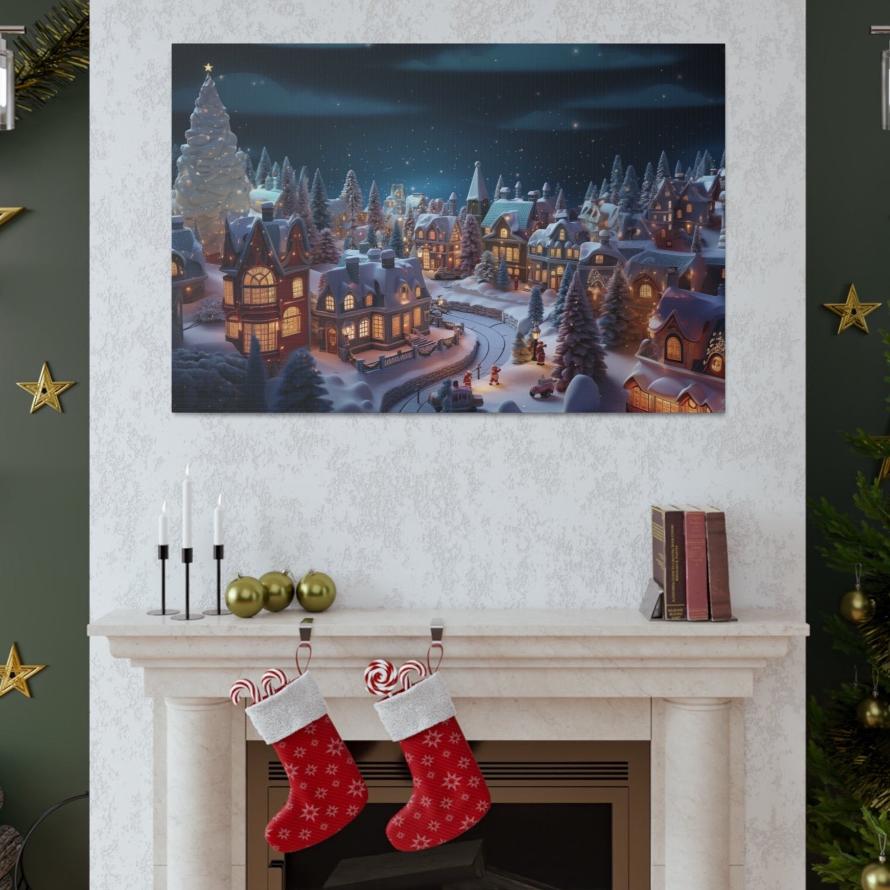 cute christmas village art prints