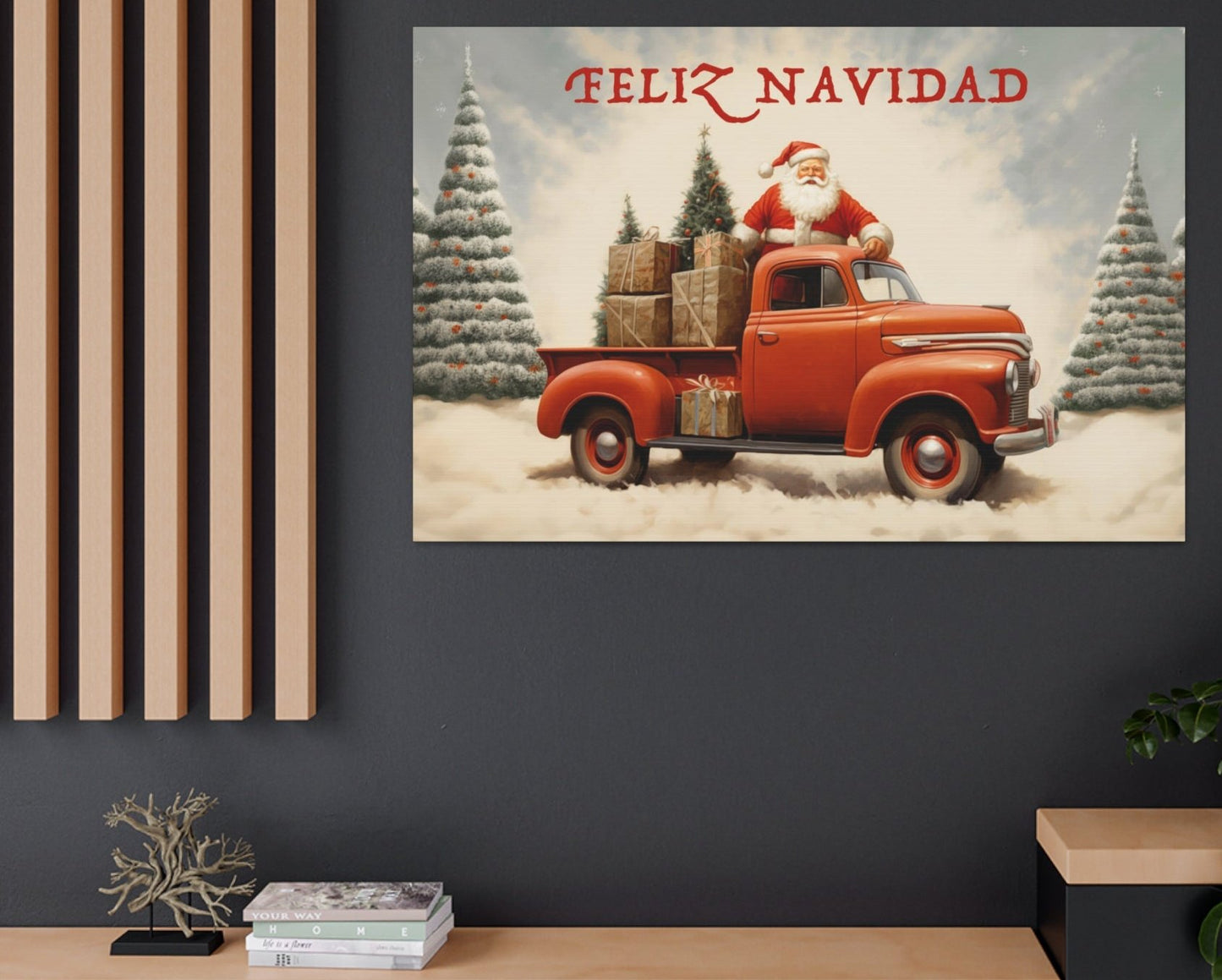 santa claus truck christmas red canvas prints
