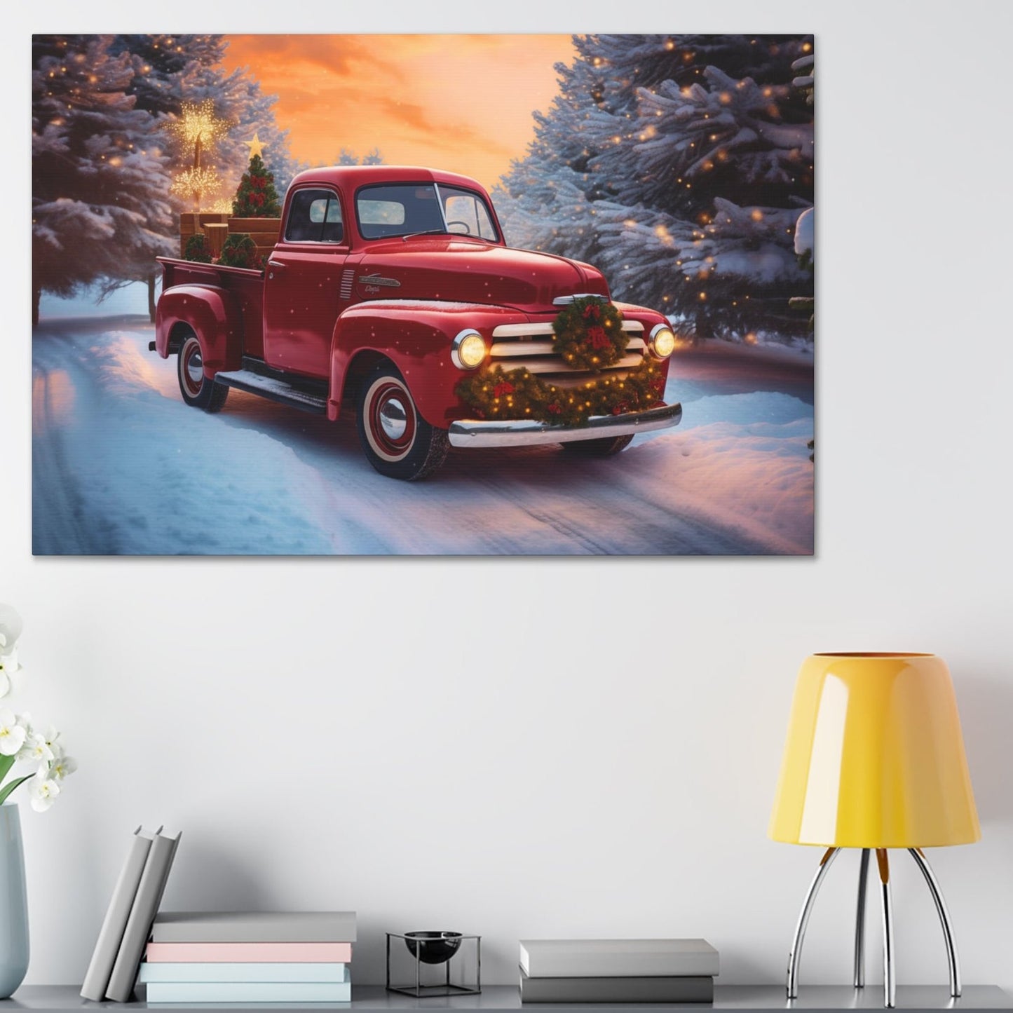 Christmas truck red wall art decor