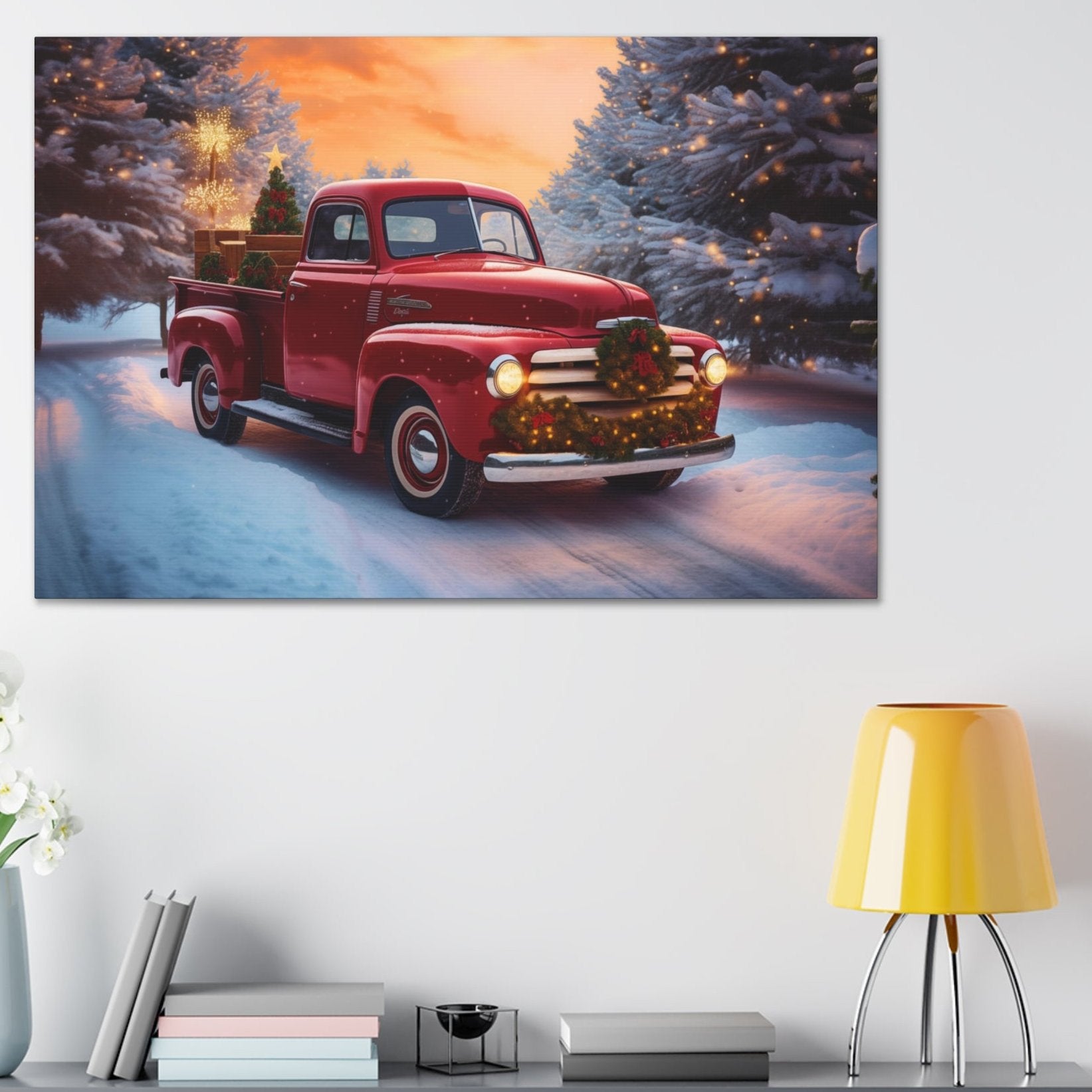 Christmas truck red wall art decor
