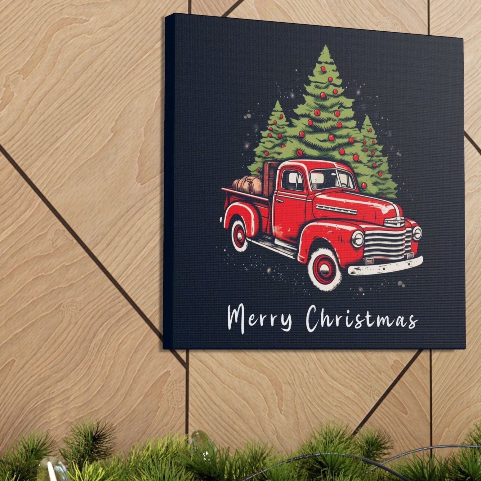 Christmas truck red wall art decor