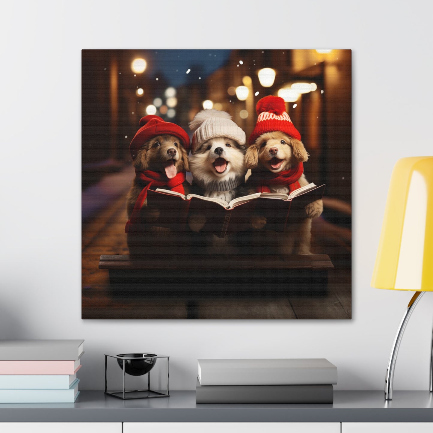 dog carolers wall decor, Christmas dog carolers art prints