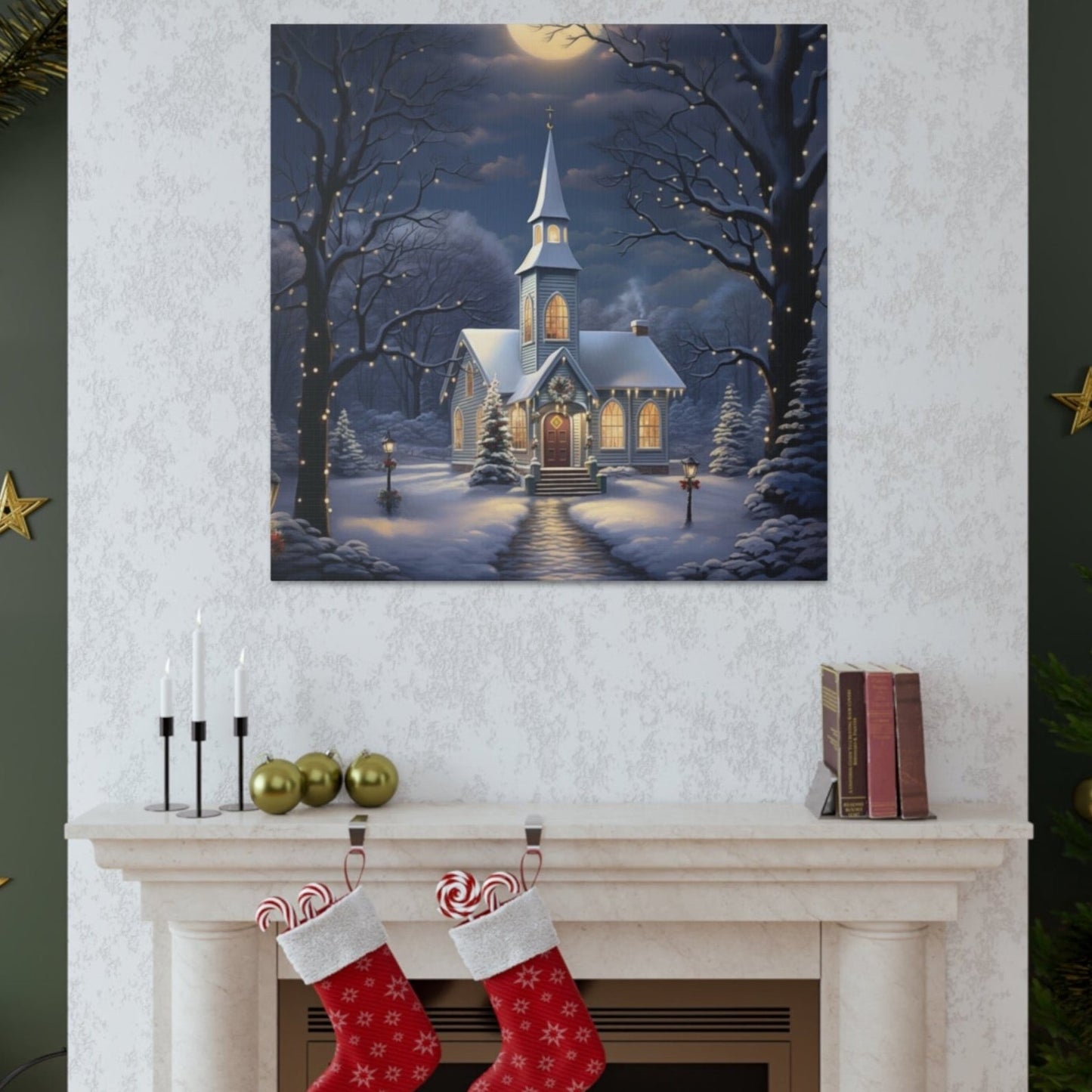country church Christmas wall decor art prints