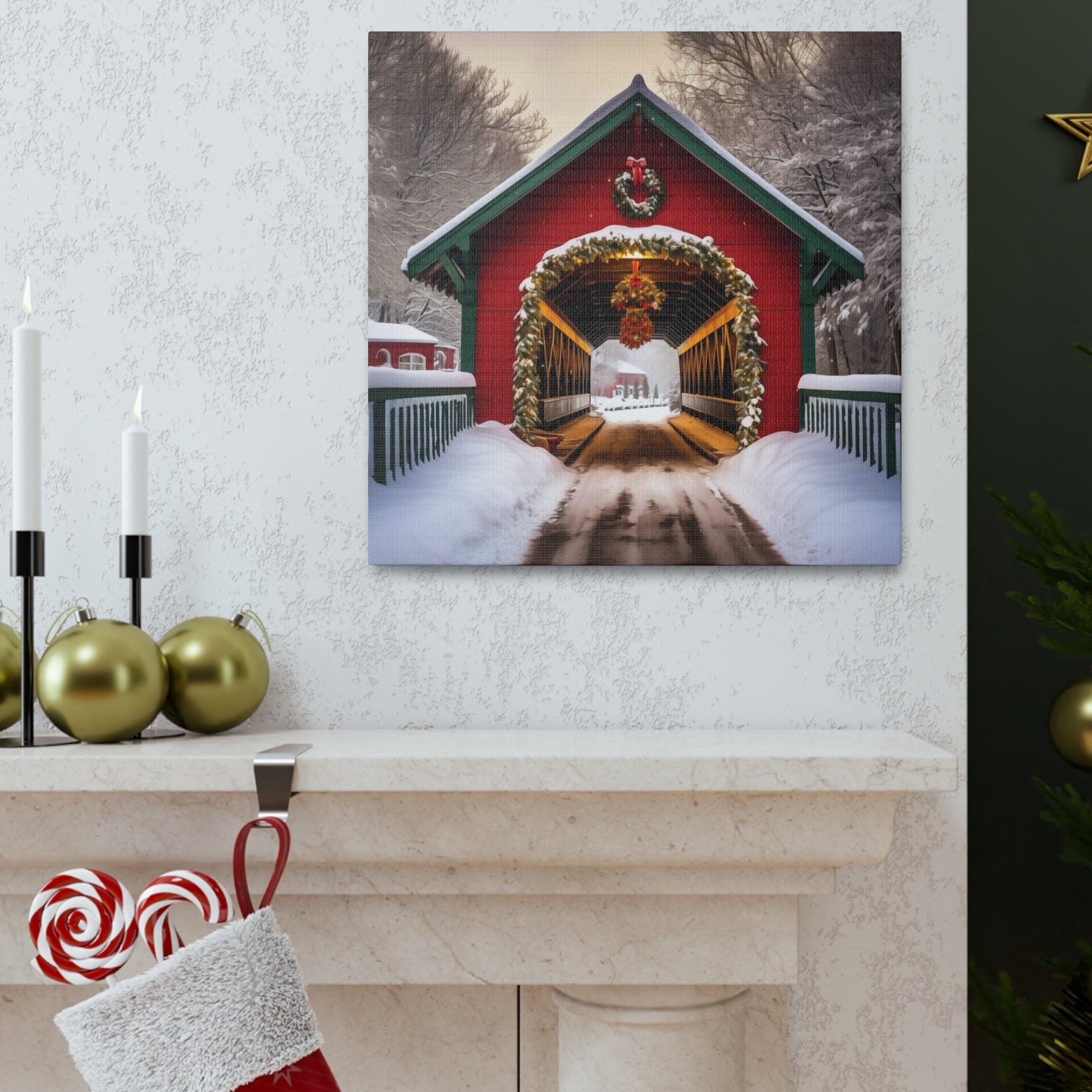 now covered red covered bridge wall art decor