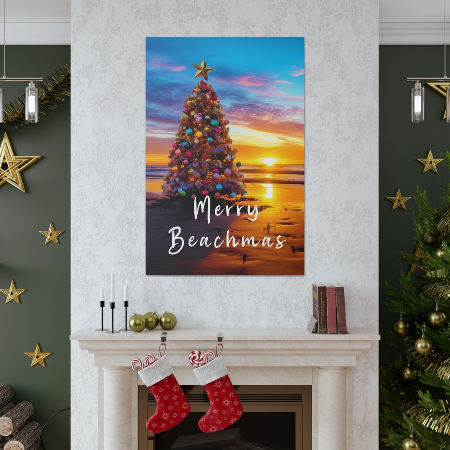 beach Christmas tree wall decor art prints