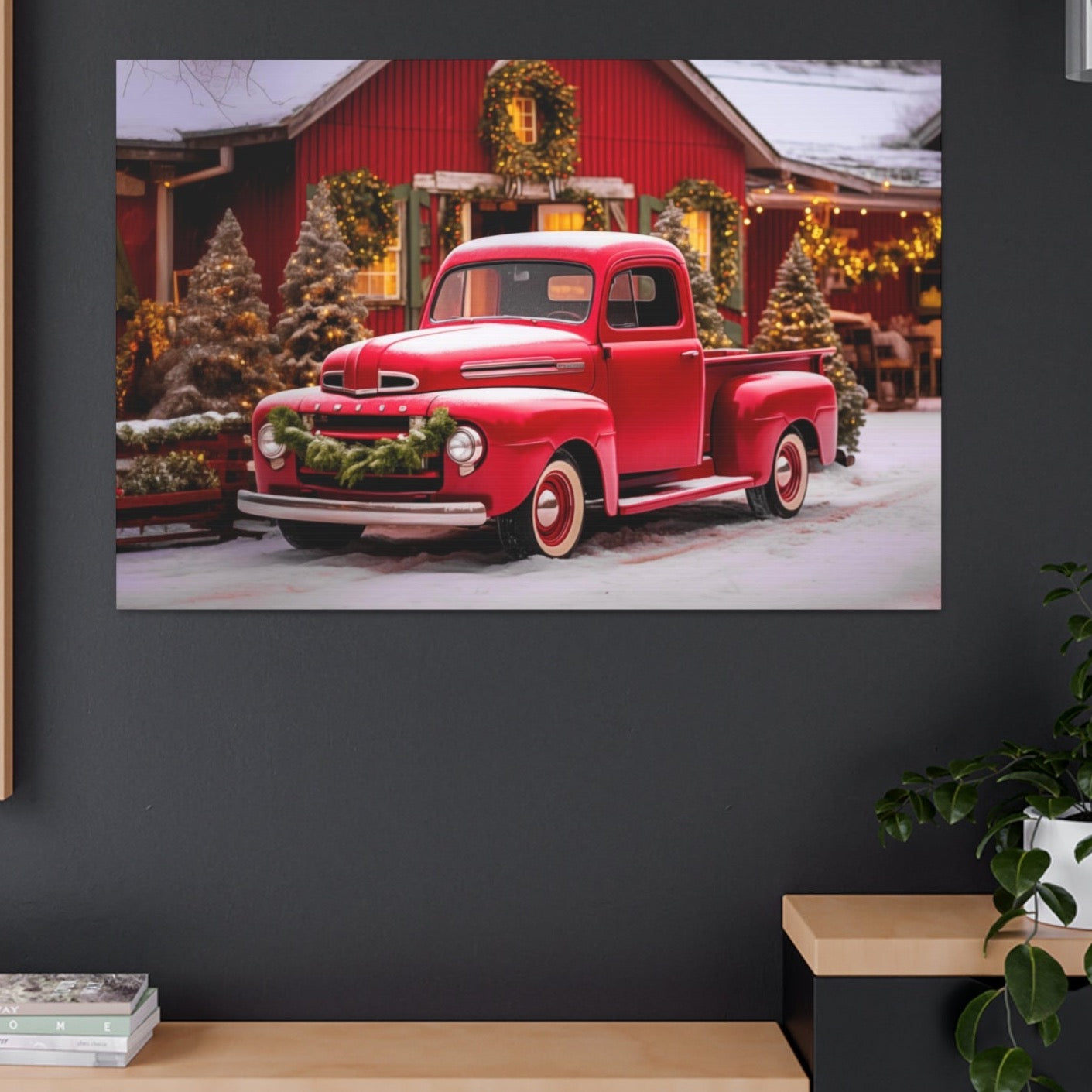 truck christmas red canvas prints
