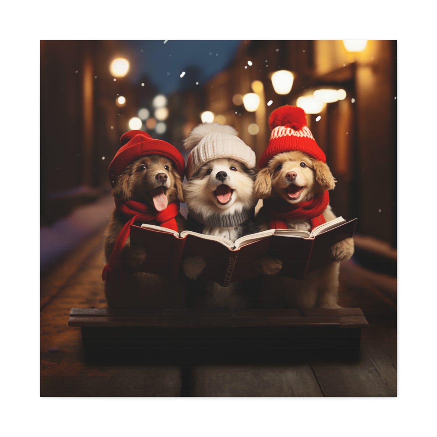 dog Christmas carolers canvas print