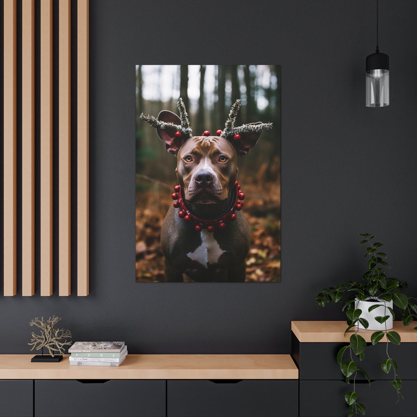 Christmas Pit Bull reindeer canvas prints
