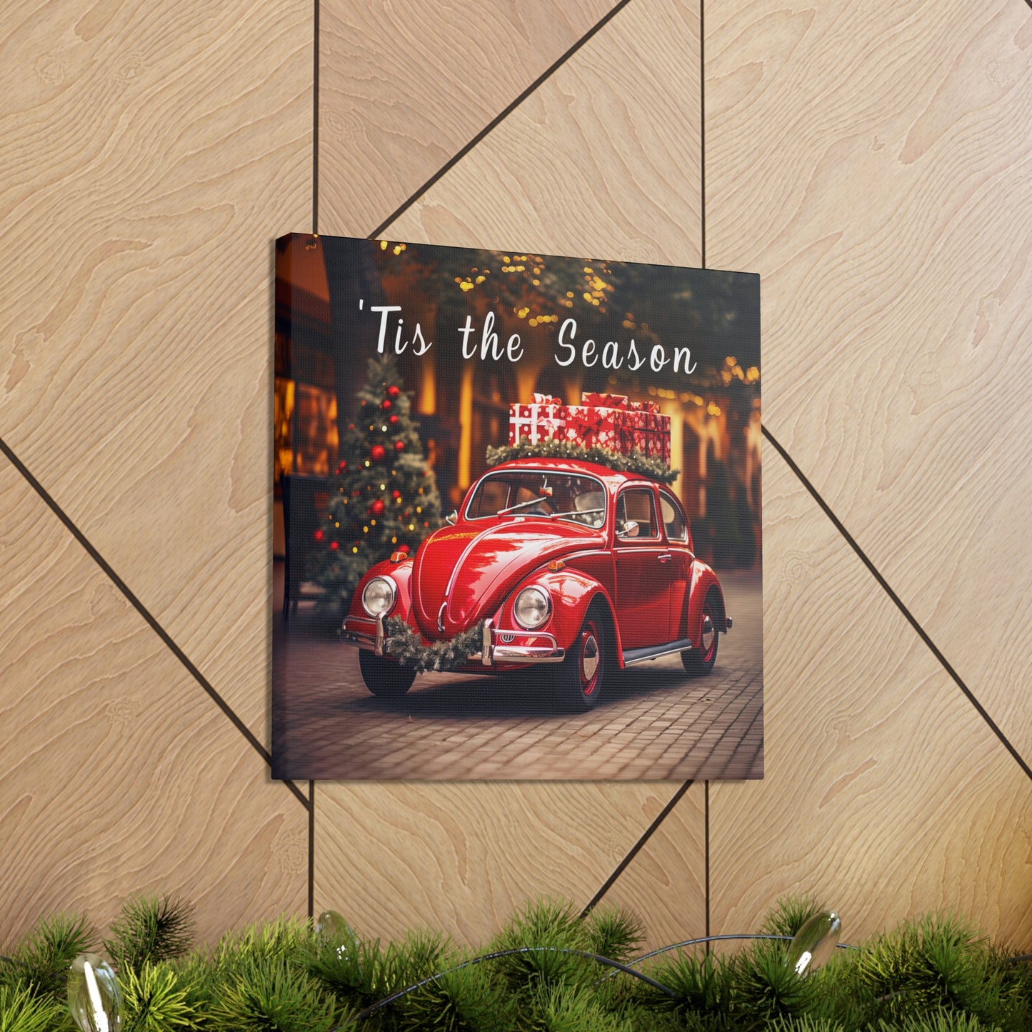 Christmas Volkswagen Beetle red wall art decor