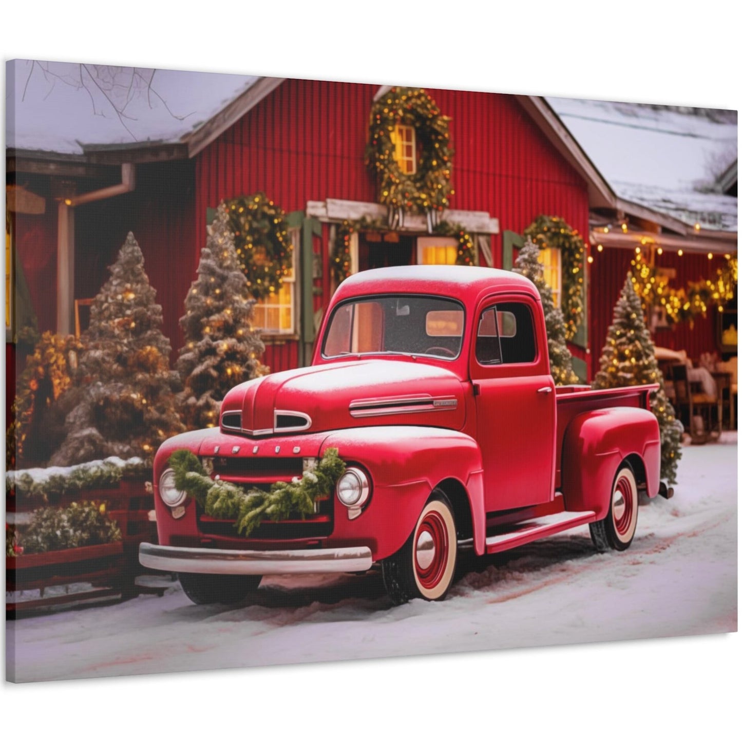 red christmas pickup truck wall decor art