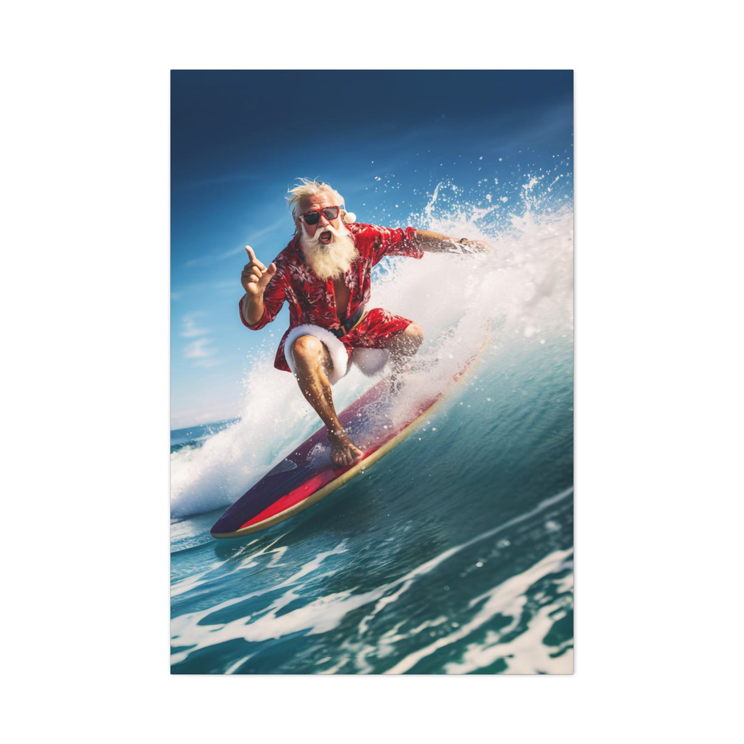 surfing Santa Claus wall art decor ideas vertical portrait format canvas print gallery wrap